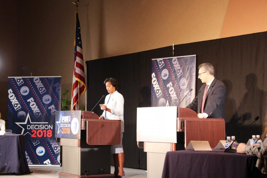 Jahana Hayes and Manny Santos debated last week at CCSU. 