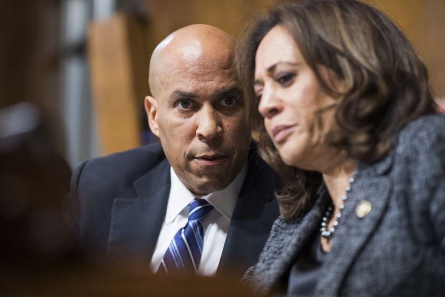 Cory Booker and Kamala Harris are two African-American Democrats running for president in 2020, amplifying diversity.