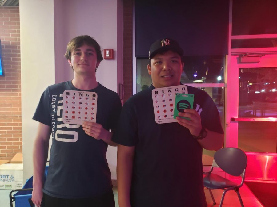Friends Jonathan Kryzanski (Left) and Jeremy Santiago (right) after the two battled it out to see who would be the winner of the $30 Spotify gift card