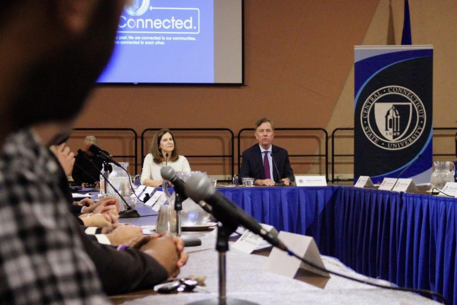Governor Ned Lamont evaluated his first 100 days in office in a meeting at CCSU last week.