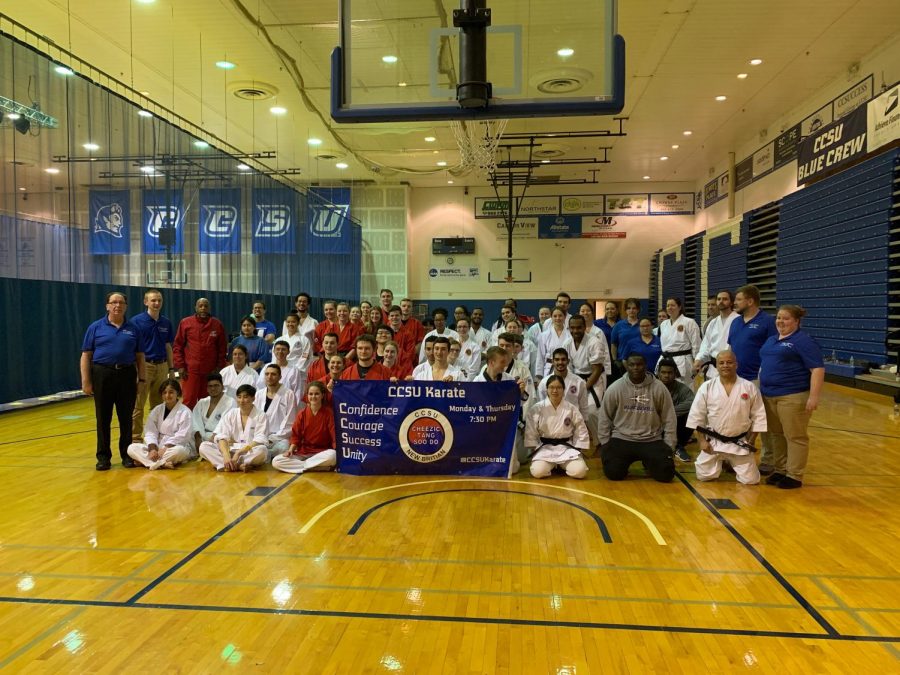 All those involved, students and mentors, of CCSUs Karate club pose for a final photo. 