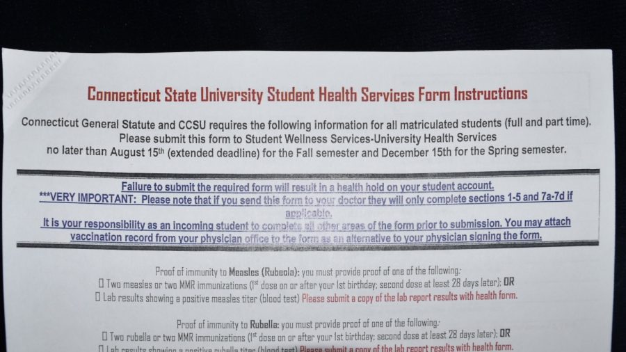 Required Connecticut State University Student Health Services Form