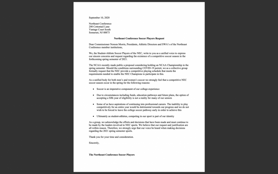 NEC Soccer Pens Letter To NEC Commissioner