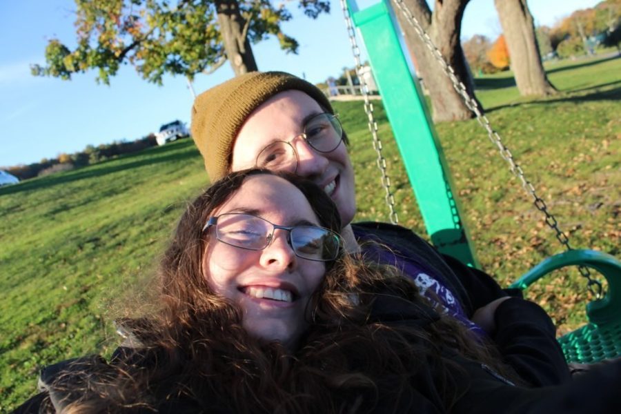 Julia Conant and Charles Hosek, both seniors at CCSU, at Stanley Quarter Park in November 2021. Conant said they meet in between classes to spend time together since college takes up the majority of her time. Photo by: Melody Rivera