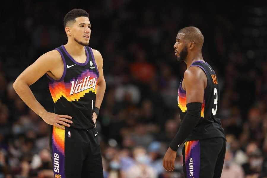Phoenix+Suns+star+Devin+Booker+is+looking+to+get+even+this+season+after+a+heartbreaking+loss+in+the+2021+NBA+Finals.+%28Photo+by+Christian+Petersen%2FGetty+Images%29
