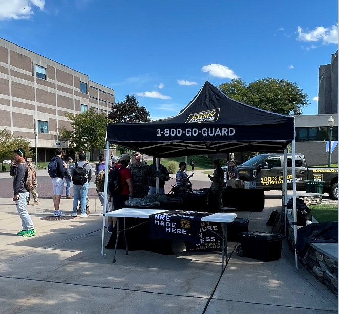 Several inoperable guns were displayed during a National Guard recruitment event on campus. (Photo Credit: Randolph Anderson)