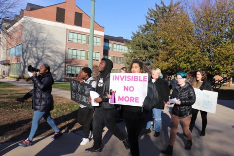 Students marching around Central’s campus.