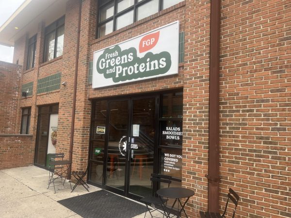 Fresh Greens and Proteins is located at 1535 Stanley St. directly across from Tonys Pizza.