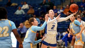 Belle Lanpher goes up for a layup during Thursday night's 52-48 win against LIU.