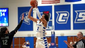 Devin Haid pulls up for a jump shot during Friday's 62-57 loss against Wagner. 