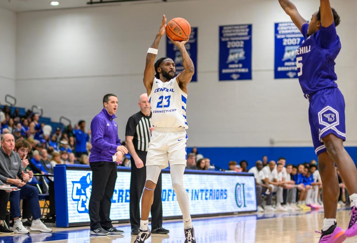 Jordan jones pulling up for a jump shot during Saturday's 67-41 win over Stonehill.