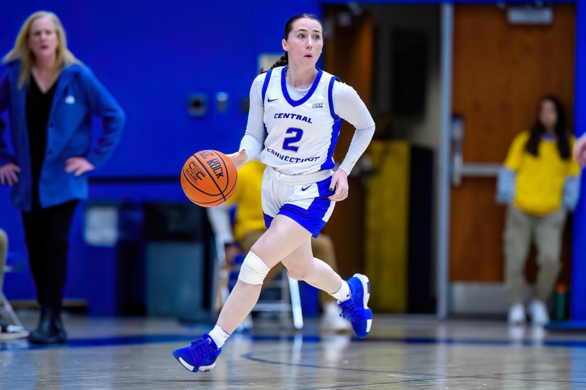 Belle Lanpher getting up the court during Thursday afternoon's 61-52 loss to FDU.