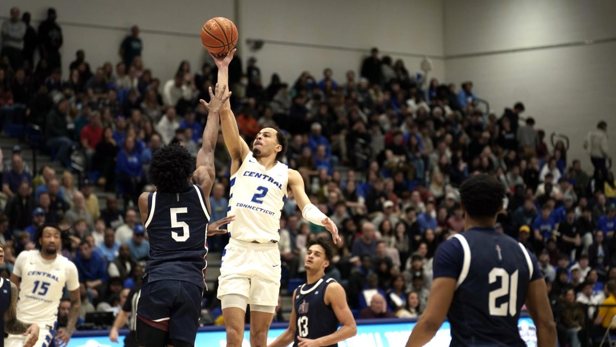 Devin Haid releasing a floater during Saturday's 76-72 win over FDU.