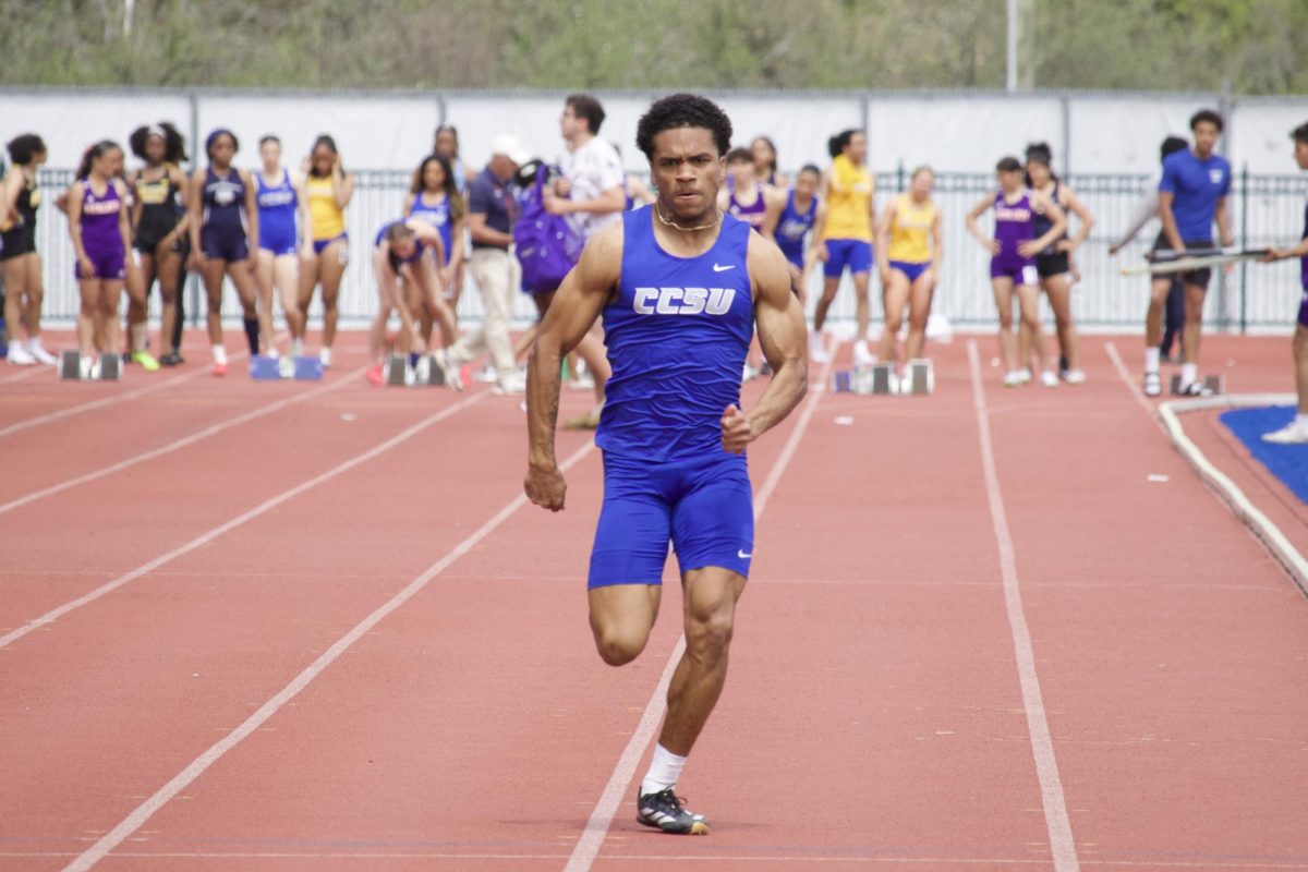 Stylz Mitchell races down the home stretch in the 100m dash