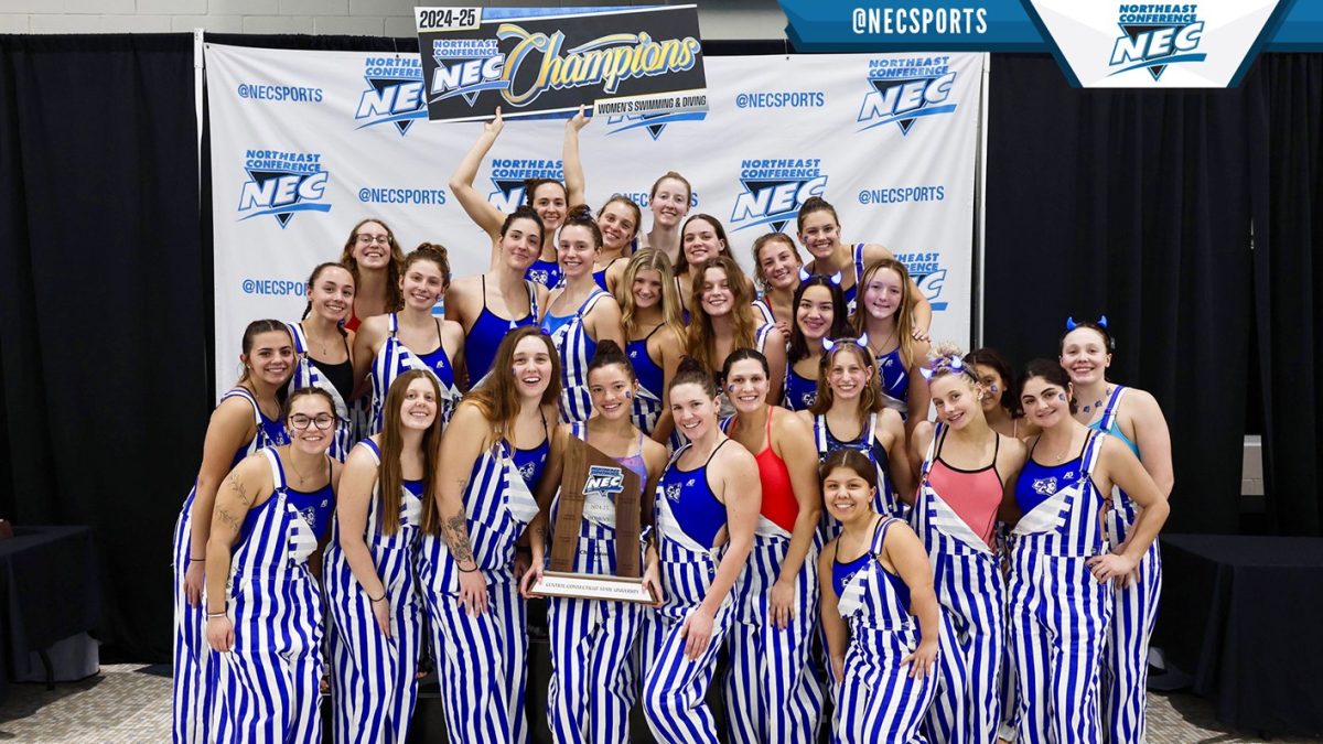 The Swimming and Diving team at CCSU after winning the NEC championship for the 24-25 season